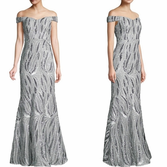 🔥Aidan Mattox Beaded Off the Shoulder Marble Gown